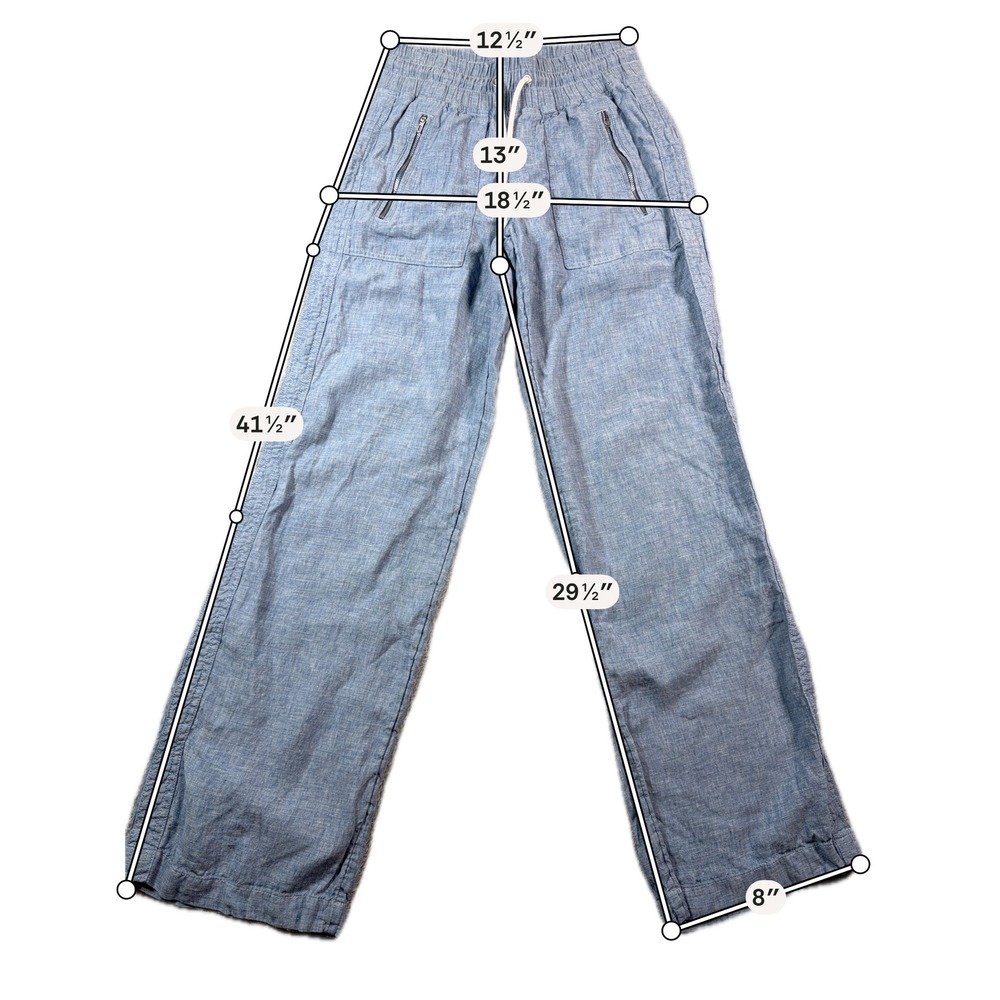 Athleta Cabo Linen Wide Leg Pants Womens 2 Blue Drawstring Pockets Travel Lounge - Picture 9 of 10